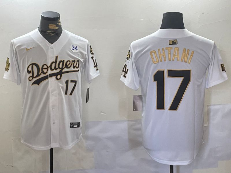 Men Los Angeles Dodgers #17 Ohtani White Gold Game 2024 Nike MLB Jersey style 11201
